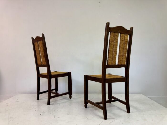 french oak and rush dining chairs 1950s set of 6 8285