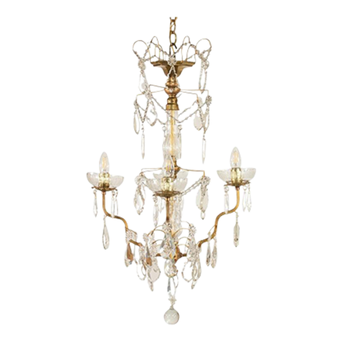 french retro louis xv style brass and crystal chandelier 1990