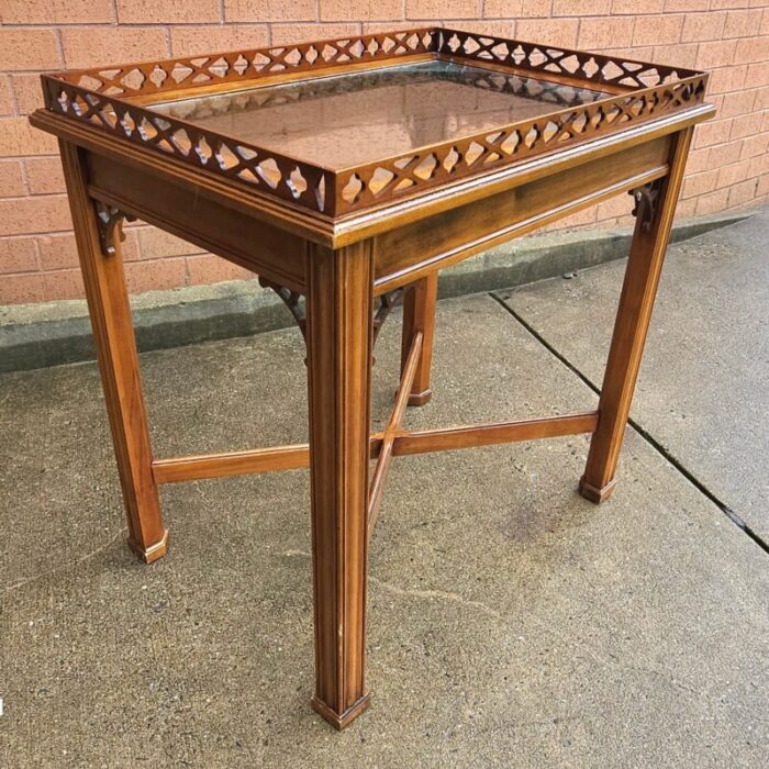 george iii style mahogany galleried and glass top inset tea table silver table 6464