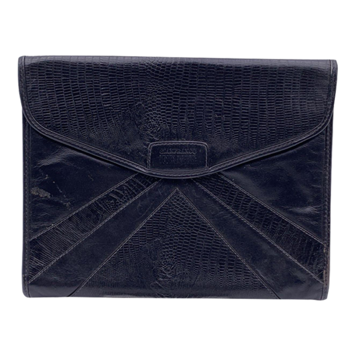 gianfranco ferre vintage black leather handbag clutch bag 0011