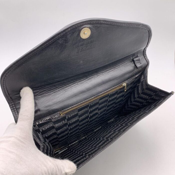 gianfranco ferre vintage black leather handbag clutch bag 5825