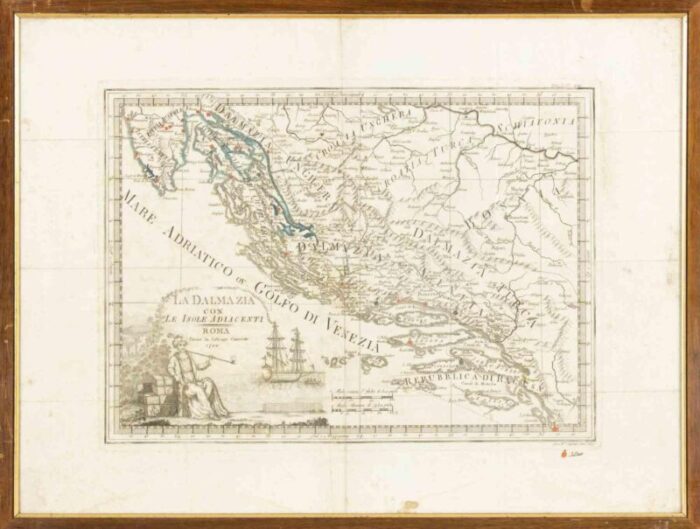 giovanni mignani map of dalmatia adjacent islands etching 1792 framed 1