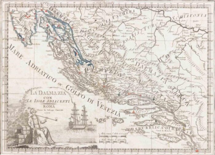 giovanni mignani map of dalmatia adjacent islands etching 1792 framed 3