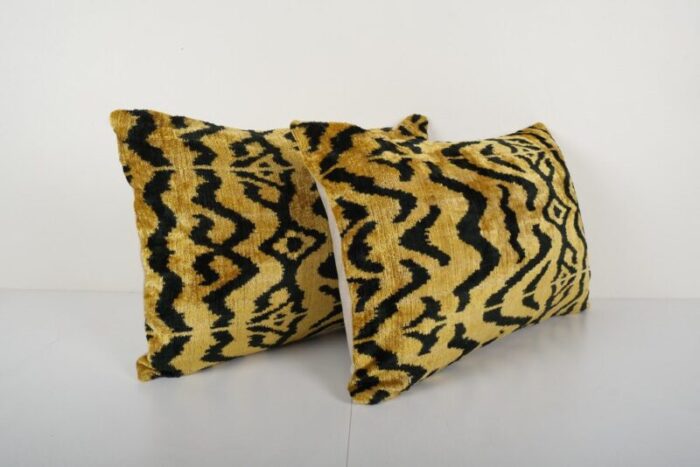 gold velvet and silk ikat tiger cushion covers 2010s set of 2 3