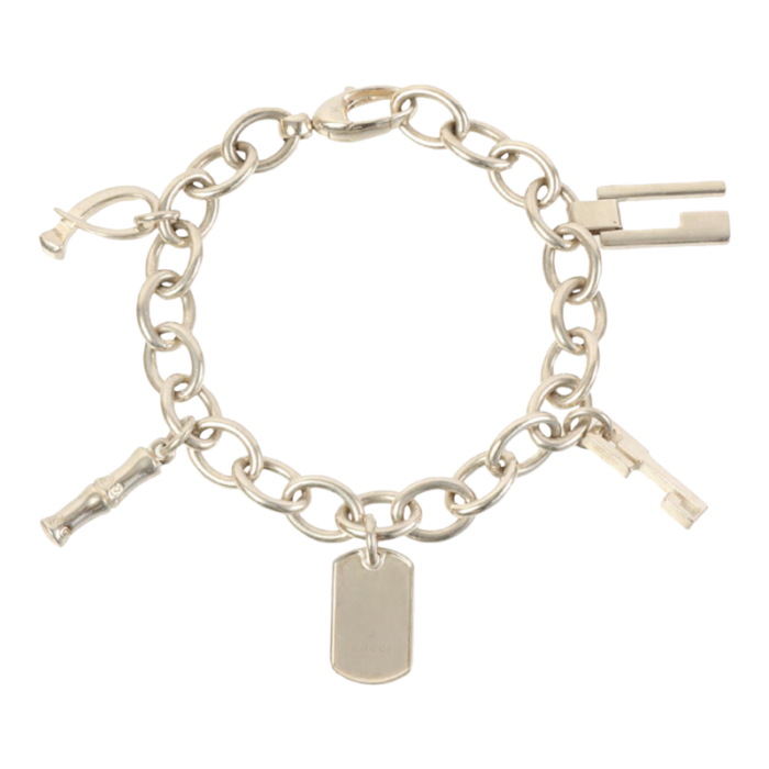 gucci 925 logo plate multi charm chain bracelet silver 9638