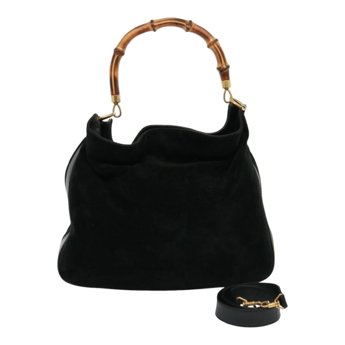 gucci bamboo shoulder bag leather suede 2way black 001 1014 1577 auth 78086 4385