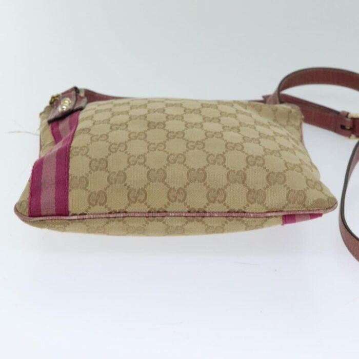 gucci gg canvas shoulder bag beige pink auth 77822 0627