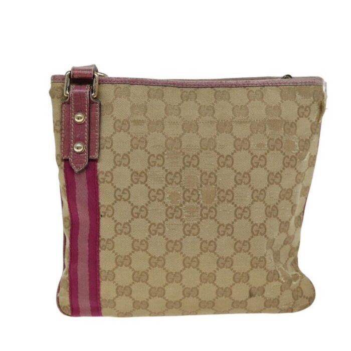 gucci gg canvas shoulder bag beige pink auth 77822 1341