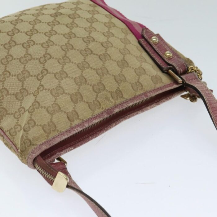 gucci gg canvas shoulder bag beige pink auth 77822 2733