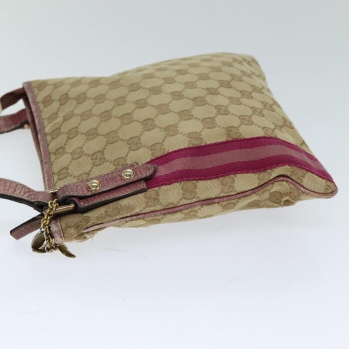 gucci gg canvas shoulder bag beige pink auth 77822 3774