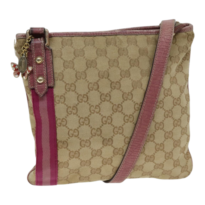 gucci gg canvas shoulder bag beige pink auth 77822 5402