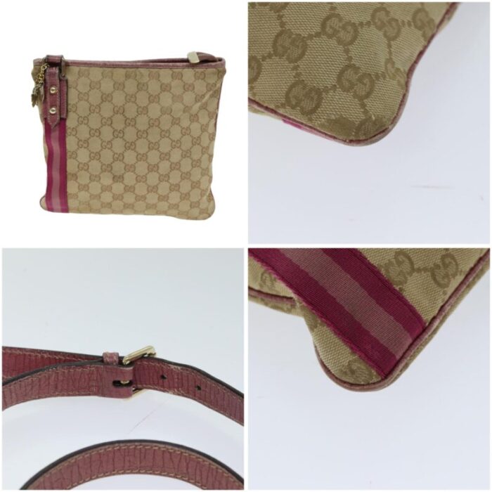 gucci gg canvas shoulder bag beige pink auth 77822 6749