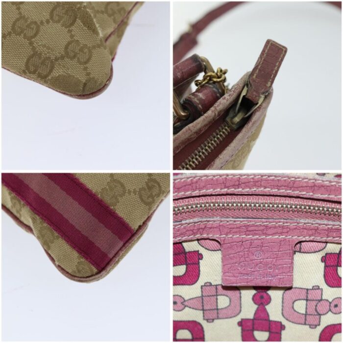 gucci gg canvas shoulder bag beige pink auth 77822 9081