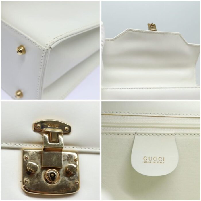 gucci ready lock hand bag leather 2way white auth 79683 2336