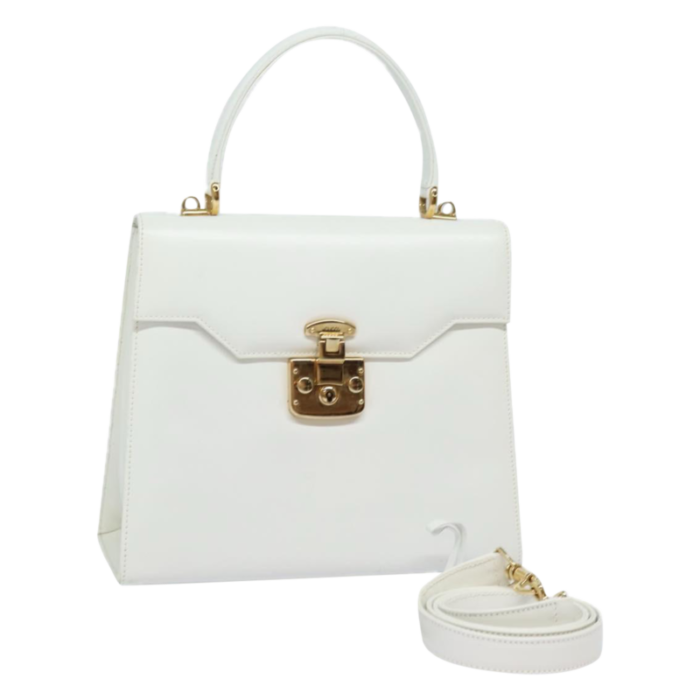 gucci ready lock hand bag leather 2way white auth 79683 9287