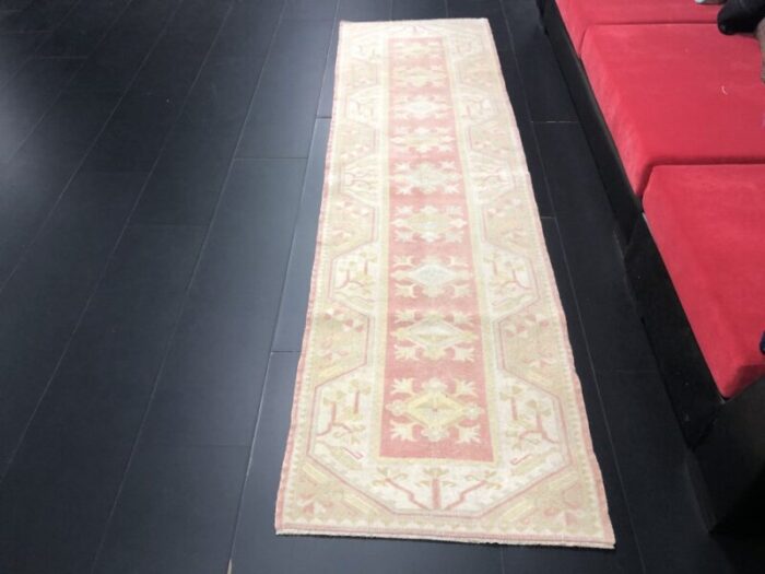 hallway beige red faded runner rug 1