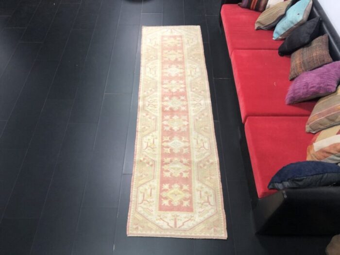 hallway beige red faded runner rug 2