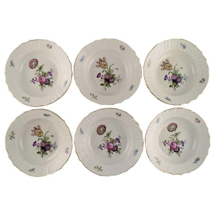 hand painted porcelain frijsenborg deep plates from royal copenhagen 1950s set of 6 1