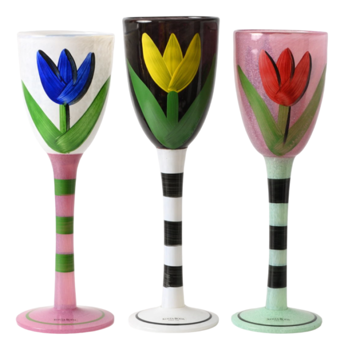 hand painted wine glasses by ulrica hydman vallien for kosta boda 1990s set of 3 1059