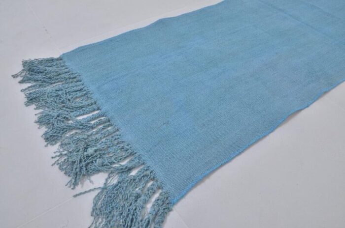 handmade blue decorative hemp runner rug 1960s 4061