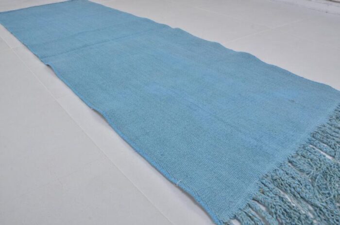 handmade blue decorative hemp runner rug 1960s 6706