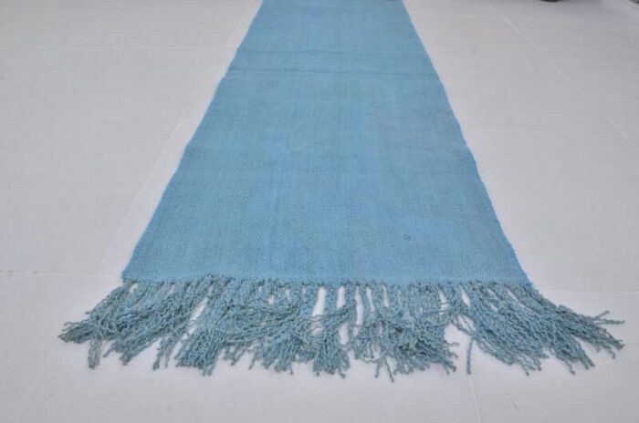 handmade blue decorative hemp runner rug 1960s 7786