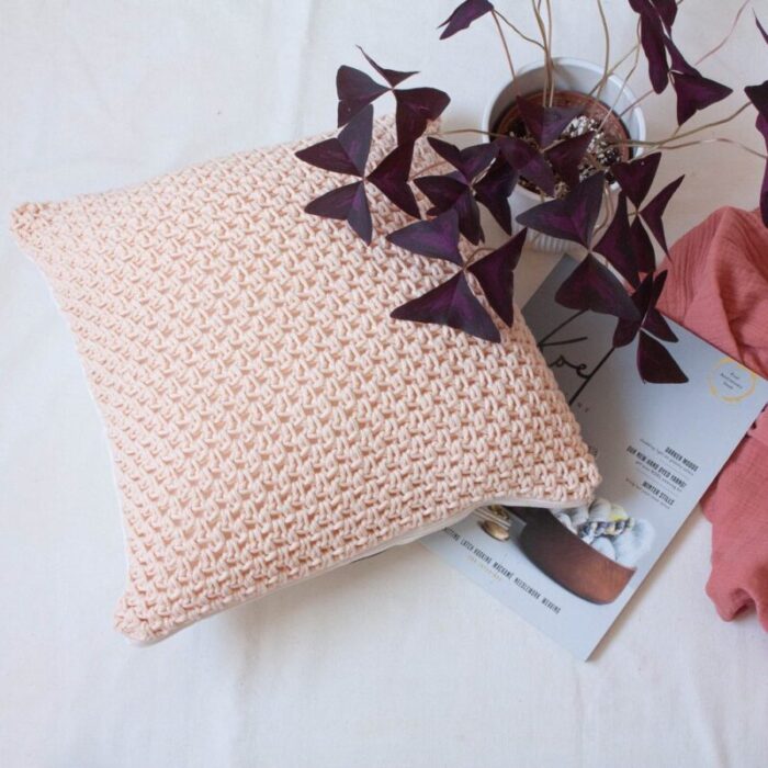 handmade crochet textures pillow in pastel salmon by com raiz 2