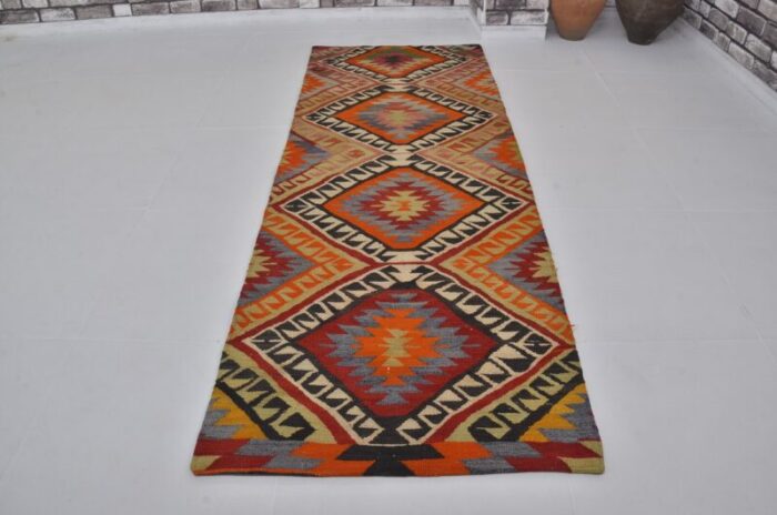 handmade geometric kilim runner rug 1960s 1504