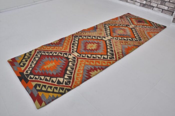 handmade geometric kilim runner rug 1960s 2384