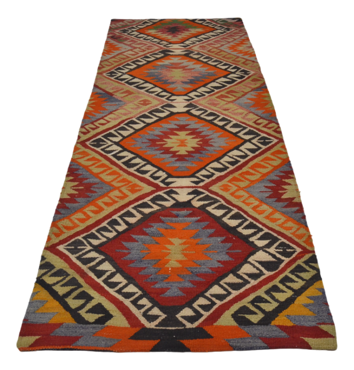 handmade geometric kilim runner rug 1960s 4286