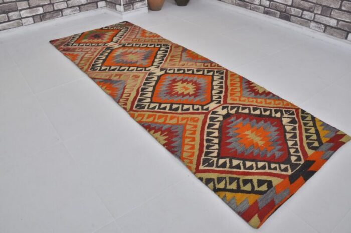 handmade geometric kilim runner rug 1960s 6409