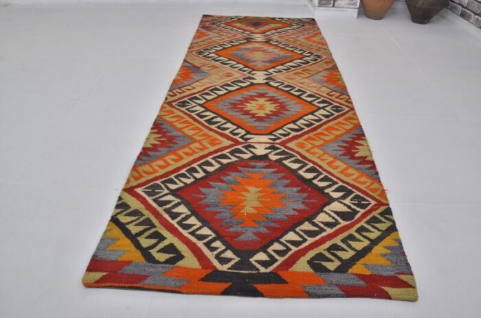 handmade geometric kilim runner rug 1960s 8652