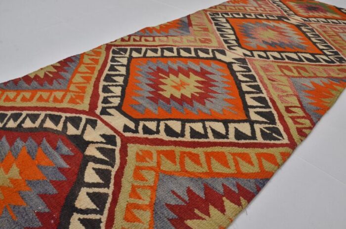 handmade geometric kilim runner rug 1960s 8859