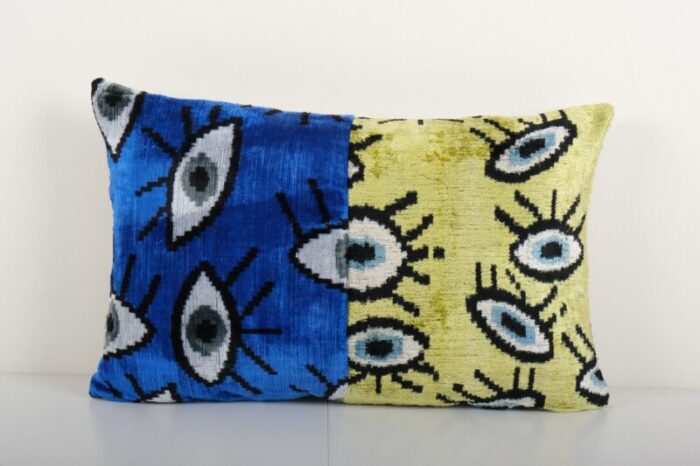 handmade patchwork eye ikat velvet silk pillow cover 1