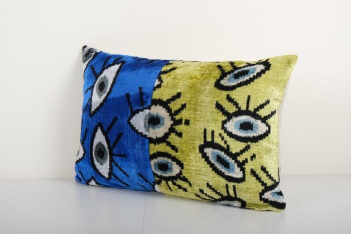 handmade patchwork eye ikat velvet silk pillow cover 3