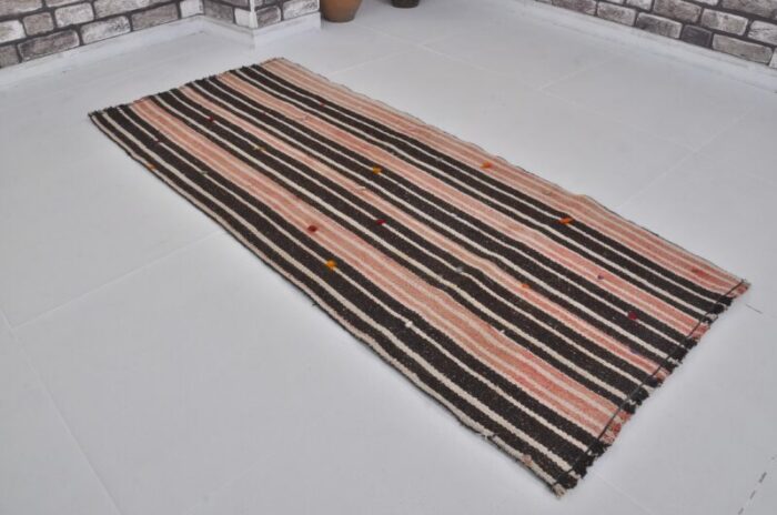 handmade striped decorative runner rug 1960s 8708