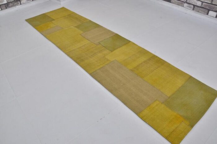 handmade yellow kilim runner rug 1960s 2136