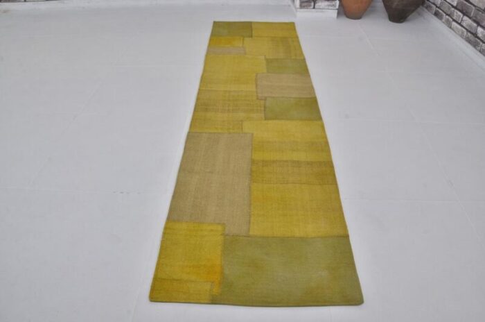 handmade yellow kilim runner rug 1960s 4435