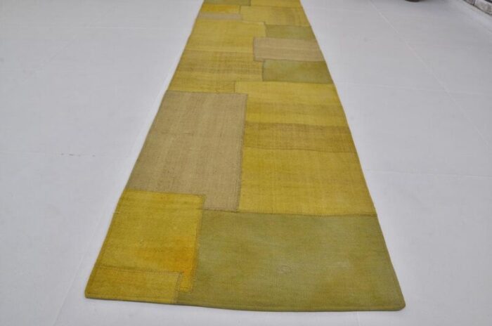 handmade yellow kilim runner rug 1960s 6892