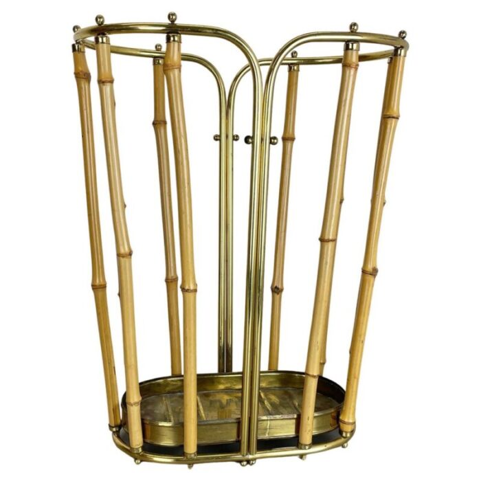 hollywood regency brass and bamboo umbrella stand austria 1950s 1