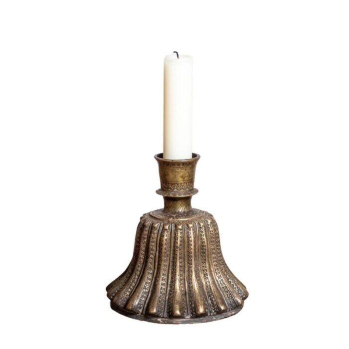 indian candleholder with hookah base in bronze 2