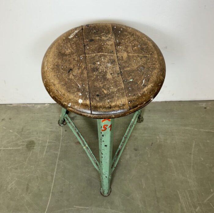 industrial green workshop stool 1960s 1807