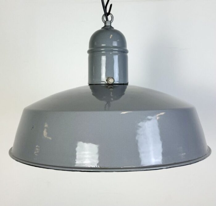 industrial grey enamel factory pendant lamp 1960s 1134