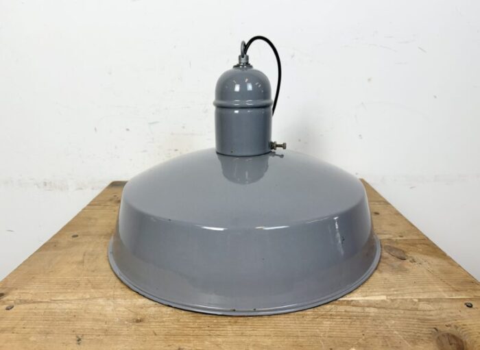 industrial grey enamel factory pendant lamp 1960s 6682