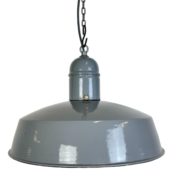 industrial grey enamel factory pendant lamp 1960s 6785