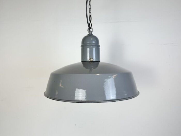 industrial grey enamel factory pendant lamp 1960s 8120