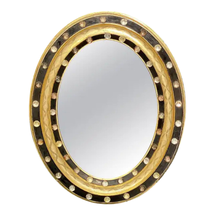 irish ebony and gilt oval wall mirror with glass studs h 18 12 x w 14 12 6811