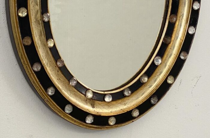 irish ebony and gilt oval wall mirror with glass studs h 18 12 x w 14 12 7847