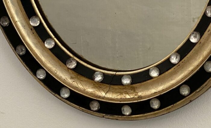 irish ebony and gilt oval wall mirror with glass studs h 21 x w 16 34 4508