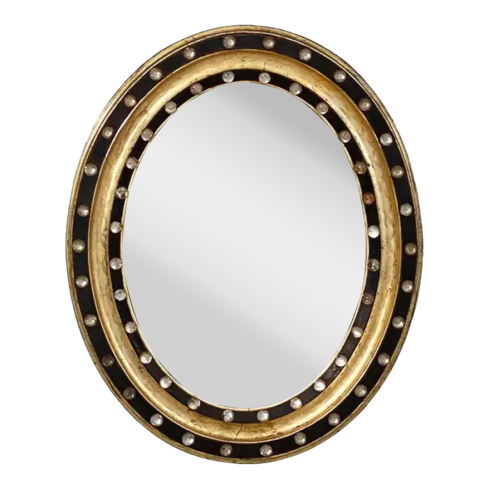 irish ebony and gilt oval wall mirror with glass studs h 21 x w 16 34 5959